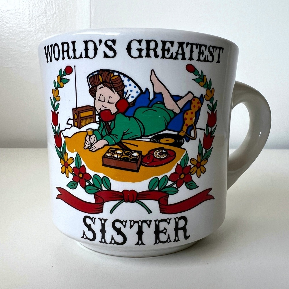 Vintage World's Greatest Sister Ceramic Coffee Mug Novelty Diner Style Cup